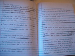 Handwritten science worksheets. Copied from the Visual Learning Systems website.