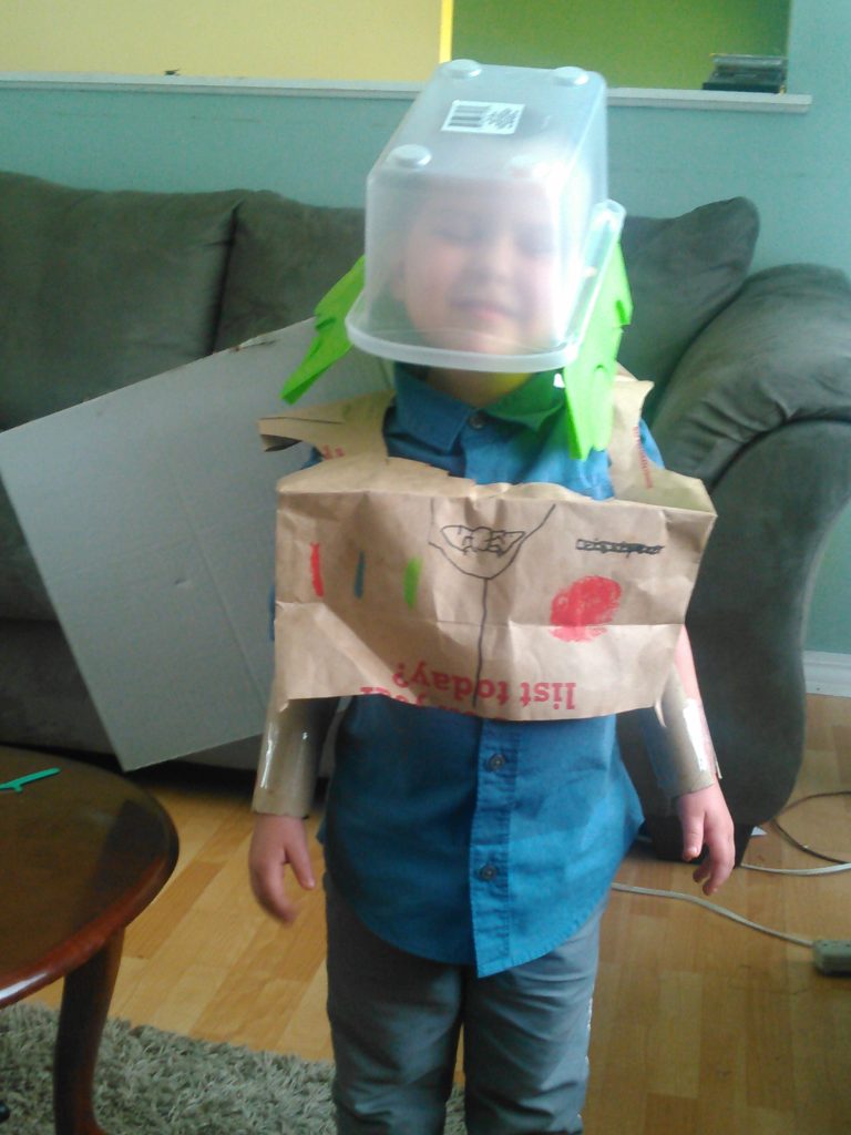 In his homemade Buzz Lightyear costume before the event