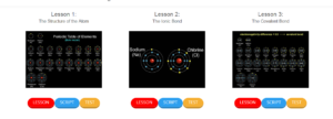 The firs three lessons. You can see the lesson name as well as the sections for each lesson - video, script, and test.