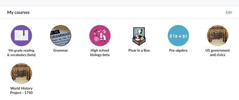a screenshot showing the different courses my son will be taking this school year.
